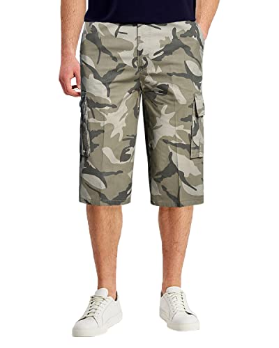 Yukirtiq Herren Cargo Shorts 3/4 Camouflage Sommer Kurze Outdoor Bermuda Kurz Dreiviertel Hose mit Multi Taschen Baumwolle Atmungsaktiv Freizeitshorts von Yukirtiq