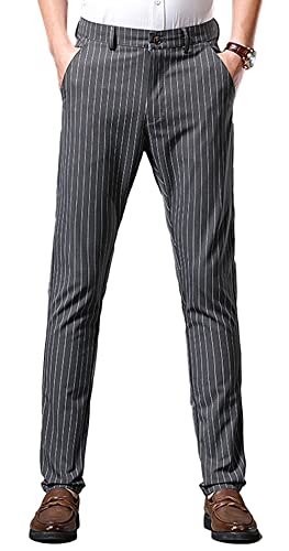 Yukirtiq Herren Chino Hosen Nadelstreifen-Hose schmale Passform Anzug-Chino Elegant Business Stoffhose Streetwear von Yukirtiq