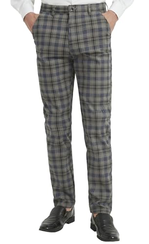 Yukirtiq Herren Chinohose Freizeithosen Karo-Muster Stoffhose Herrenhose Anzughose Business Karierte Hose für Männer, Grau, W34 von Yukirtiq