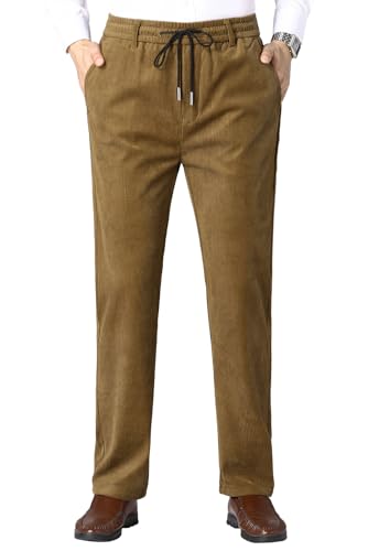 Yukirtiq Herren Cordhose Chino Jogger Stoffhose Herrenhose Freizeithose Cord Hose mit Tunnelzug Sweatpants Jogginghose Sporthose, Khaki, L von Yukirtiq