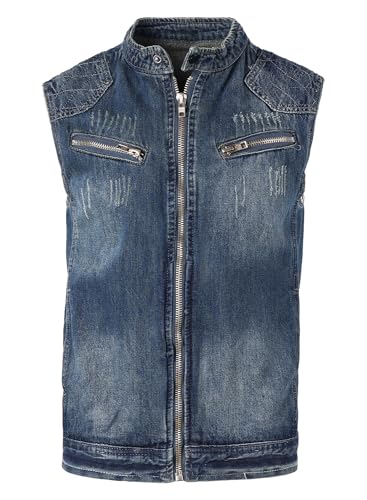 Yukirtiq Herren Denim Westen Casual Jeansweste Ärmellos Biker Jacke Reißverschlussweste Verblasste Farbe Jeans Weste für Männer, Blau, M von Yukirtiq