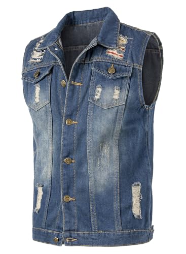 Yukirtiq Herren Denim Westen Zerrissen Männer Jeansweste Ärmellose Jeansjacken Freizeitweste Slim Fit Motorrad Weste Denim-Jacke, Blau, L Yukirtiq Herren Denim Westen Zerrissen Männer Jeansweste Ärmellose Jeansjacken Freizeitweste Slim Fit Motorrad Weste Denim-Jacke, Blau, L von Yukirtiq