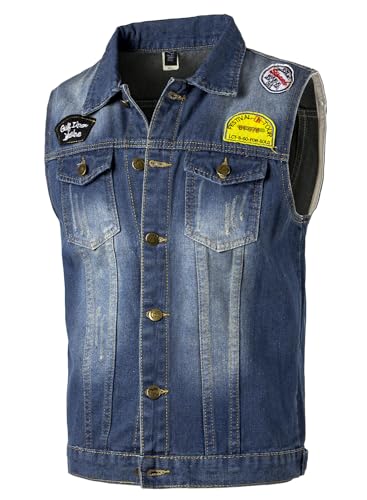 Yukirtiq Herren Denim Westen Zerrissen Männer Jeansweste Ärmellose Jeansjacken Freizeitweste Slim Fit Motorrad Weste Denim-Jacke, Blau, L Yukirtiq Herren Denim Westen Zerrissen Männer Jeansweste Ärmellose Jeansjacken Freizeitweste Slim Fit Motorrad Weste Denim-Jacke, Blau, L von Yukirtiq