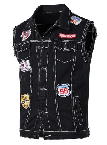 Yukirtiq Herren Denim Westen Zerrissen Männer Jeansweste Ärmellose Jeansjacken Freizeitweste Slim Fit Motorrad Weste Denim-Jacke, Schwarz, XL Yukirtiq Herren Denim Westen Zerrissen Männer Jeansweste Ärmellose Jeansjacken Freizeitweste Slim Fit Motorrad Weste Denim-Jacke, Schwarz, XL von Yukirtiq