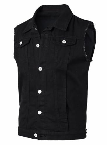 Yukirtiq Herren Denim Westen Zerrissen Männer Jeansweste Ärmellose Jeansjacken Freizeitweste Slim Fit Motorrad Weste Denim-Jacke, Schwarz, XXL von Yukirtiq