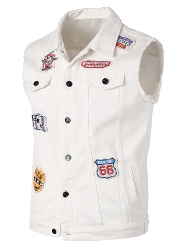 Yukirtiq Herren Denim Westen Zerrissen Männer Jeansweste Ärmellose Jeansjacken Freizeitweste Slim Fit Motorrad Weste Denim-Jacke, Weiß, XL Yukirtiq Herren Denim Westen Zerrissen Männer Jeansweste Ärmellose Jeansjacken Freizeitweste Slim Fit Motorrad Weste Denim-Jacke, Weiß, XL von Yukirtiq