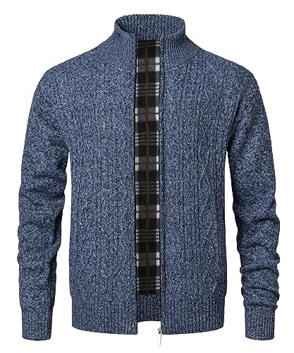 Yukirtiq Herren Fleecejacke Strickjacke Herbst Winter Cardigan Herren Wintermantel Männer Pulli Langarm Gestrickt Sweatjacke Cardigans mit Reißverschluss, Blau, L von Yukirtiq