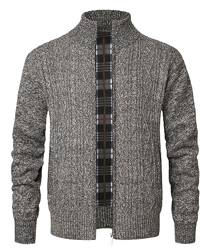 Yukirtiq Herren Fleecejacke Strickjacke Herbst Winter Cardigan Herren Wintermantel Männer Pulli Langarm Gestrickt Sweatjacke Cardigans mit Reißverschluss, Khaki, XL von Yukirtiq