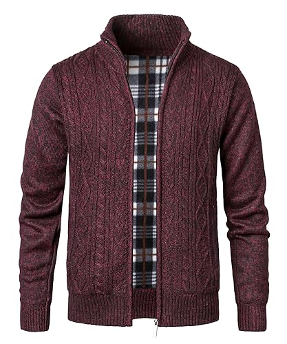 Yukirtiq Herren Fleecejacke Strickjacke Herbst Winter Cardigan Herren Wintermantel Männer Pulli Langarm Gestrickt Sweatjacke Cardigans mit Reißverschluss, Rot, L von Yukirtiq