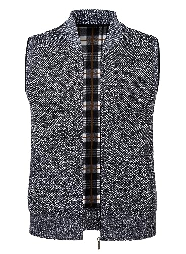 Yukirtiq Herren Fleeceweste Strickwesten Fleece-Fütterung Ärmellose Strickjacke Cardigan Dicker Gilet Freizeitweste Pullover Strickjacken Winterweste mit Reißverschluß, Grau, L von Yukirtiq