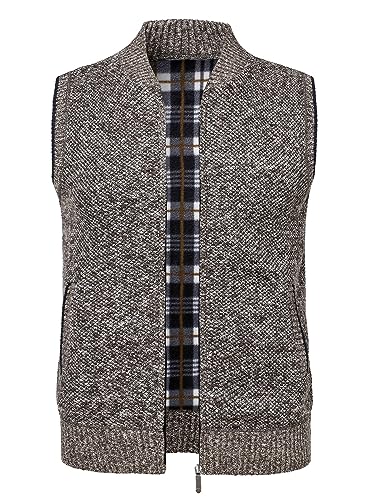 Yukirtiq Herren Fleeceweste Strickwesten Fleece-Fütterung Ärmellose Strickjacke Cardigan Dicker Gilet Freizeitweste Pullover Strickjacken Winterweste mit Reißverschluß, Kaffee, M von Yukirtiq