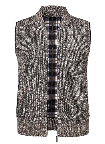 Yukirtiq Herren Fleeceweste Strickwesten Fleece-Fütterung Ärmellose Strickjacke Cardigan Dicker Gilet Freizeitweste Pullover Strickjacken Winterweste mit Reißverschluß, Kaffee, S von Yukirtiq