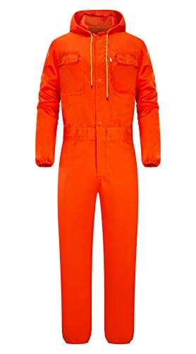 Yukirtiq Herren Baumwolle Arbeitsoverall Latzhose Arbeitskleidung mit vielen Taschen Arbeitskleidung für Handwerker, Orange, XL von Yukirtiq