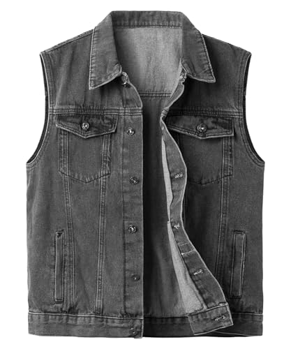 Yukirtiq Herren Jeansweste Vintage Freizeitweste Ärmellose Jeansjacke Cowboy Denim Weste Kriegsjacke Motorradfahrer Jeans Kutte für Männer, Schwarz, L von Yukirtiq