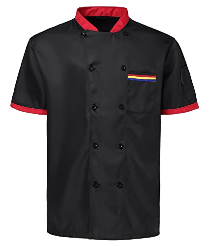 Yukirtiq Herren Kochjacke Druckknöpfen Kurzarm Kochkleidung Kostüm Restaurant Koch Jacke Bäckerjacke Uniform von Yukirtiq