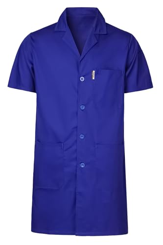 Yukirtiq Herren Kurzarm Labormantel Kittel Arbeitskleidung Arztmantel Atmungsaktiv Berufsmantel Leicht Arbeit Kittel Werkstatt Mantel Lang Arbeitsmantel, Blau, XL von Yukirtiq