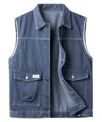 Yukirtiq Herren Kutte Ärmellose Jeans Weste Vintage Biker Weste Fashion Denim Weste Motorradweste Jacke Casual Jeansweste für Männer, Blau, 3XL von Yukirtiq