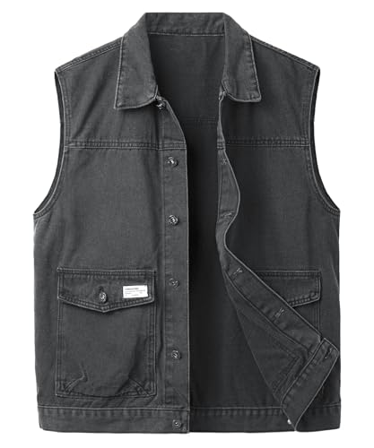 Yukirtiq Herren Kutte Ärmellose Jeans Weste Vintage Biker Weste Fashion Denim Weste Motorradweste Jacke Casual Jeansweste für Männer, Schwarz, XL Yukirtiq Herren Kutte Ärmellose Jeans Weste Vintage Biker Weste Fashion Denim Weste Motorradweste Jacke Casual Jeansweste für Männer, Schwarz, XL von Yukirtiq