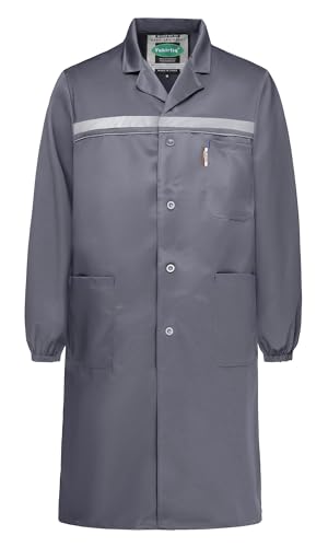Yukirtiq Herren Labormantel Arbeitsmantel Berufskittel Arbeitskittel Werkstatt Mantel Arbeitsjacke Arbeitskleidung Männer Laborkittel Berufsmantel, Grau, L von Yukirtiq