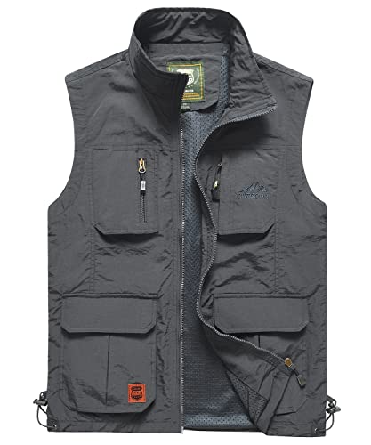 Yukirtiq Herren Outdoor Weste Freizeitweste Schnelltrocknend Angelweste Atmungsaktive Funktionsweste Werkzeugweste Fotografie Ärmellos Fischerjacke, Grau, M von Yukirtiq