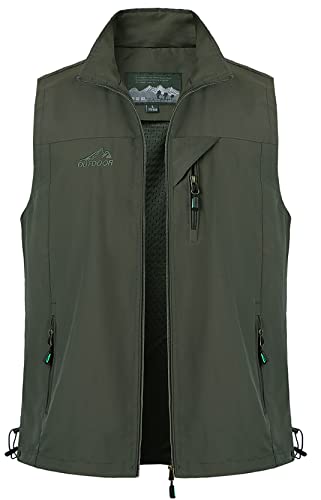 Yukirtiq Herren Outdoor Anglerweste Leicht Safari Weste Multifunktionsweste Atmungsaktiv Angeln Weste Jagdweste Taschen Wandernweste Fotografie Ärmellos Jacke, Grün, 3XL von Yukirtiq