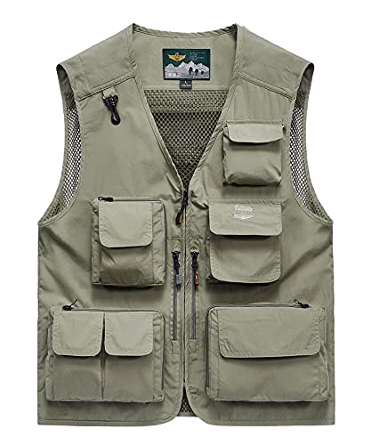 Yukirtiq Herren Outdoor Arbeitsweste mit Vielen Taschen Atmungsaktiv Quick Dry Anglerweste Camping Jagd Fotografie Weste Multifunktional Safari Gilets Ärmellos von Yukirtiq