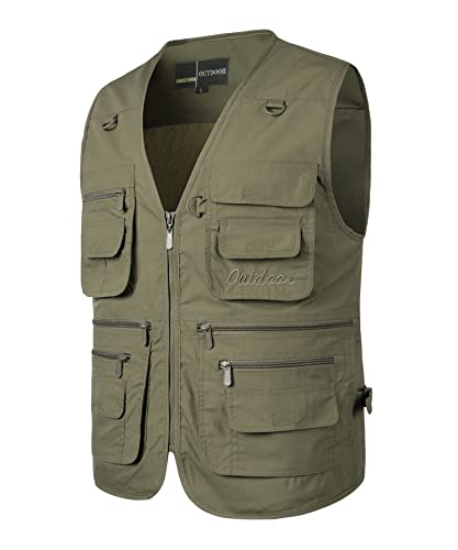 Yukirtiq Herren Anglerweste Outdoor Weste mit Vielen Taschen Schnelltrocknend Sommerweste Funktionsweste Jagdweste Safari Fotografie Hundesport Weste, Grün, 3XL von Yukirtiq