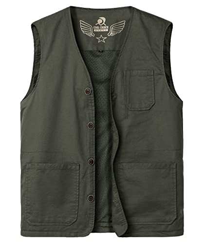 Yukirtiq Herren Outdoor Weste Sommer Fotograf Ärmellos Jacke Baumwolle Weste Golf Wandern Weste Safari Multifunktionsweste, Grün, XXL von Yukirtiq