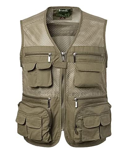 Yukirtiq Herren Outdoor Weste mit Vielen Taschen Anglerweste Netzweste Leicht Ärmellos Jacke Multifunktionsweste Atmungsaktiv Sommer Weste Safari Weste, B-Braun, L von Yukirtiq