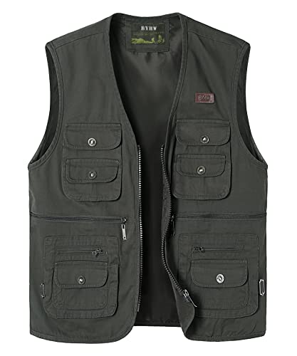 Yukirtiq Herren Anglerweste Outdoor Weste mit Vielen Taschen Sommer Freizeitweste Ärmellos Jacke Wandern Jagdweste Hundesportweste, Grün, 3XL von Yukirtiq