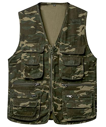 Yukirtiq Herren Outdoor Weste mit Vielen Taschen Anglerweste mit Reißverschluss Jagd und Angler Fotografie Wandern West Sommer Multifunktionsweste Ärmellos Jacke, B-camo, 3XL von Yukirtiq