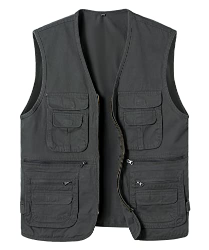 Yukirtiq Anglerweste Herren Ärmellos Fischerjacke Freizeitweste Jagdweste Fischerweste Herrenwesten Fotografie Wandernweste mit Vielen Taschen, Dunkelgrün, 3XL von Yukirtiq