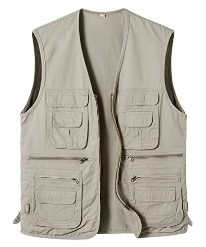Yukirtiq Anglerweste Herren Ärmellos Fischerjacke Freizeitweste Jagdweste Fischerweste Herrenwesten Fotografie Wandernweste mit Vielen Taschen, Beige, 4XL von Yukirtiq