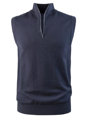 Yukirtiq Herren-Pullover, Weste, lässig, ärmellos, mit 1/4-Reißverschluss, für Herbst und Winter, Strickwaren, Golfpullover, Tanktop, blau, M von Yukirtiq