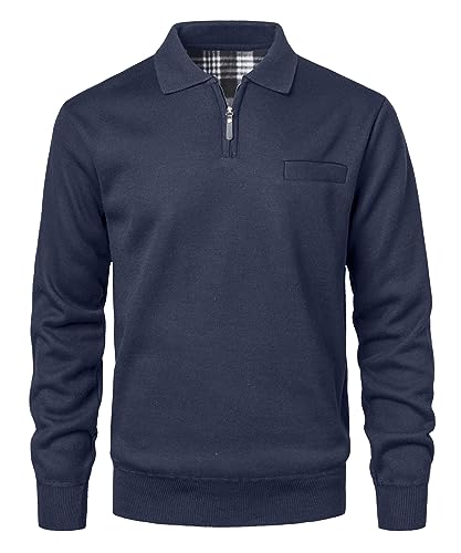 Yukirtiq Herren Pullover Strickjacke mit Reißverschlusskragen Strickpullover Feinstrick mit Brusttasche Langarm Sweatjacke mit Fleece gefüttert Winter Sweatshirt, Blau, L von Yukirtiq