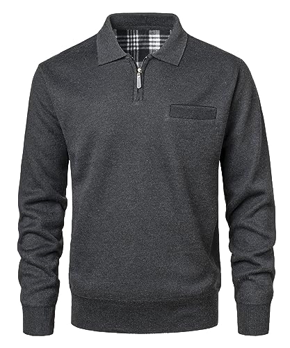 Yukirtiq Herren Pullover Strickjacke mit Reißverschlusskragen Strickpullover Feinstrick mit Brusttasche Langarm Sweatjacke mit Fleece gefüttert Winter Sweatshirt, Grau, XL von Yukirtiq
