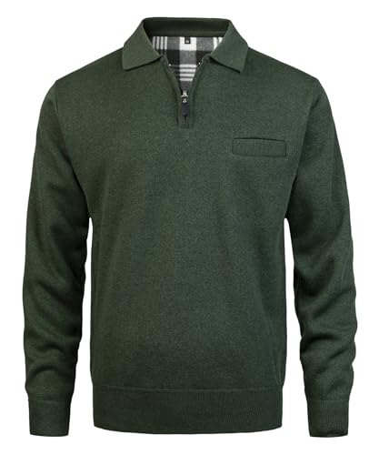 Yukirtiq Herren Pullover Strickjacke mit Reißverschlusskragen Strickpullover Feinstrick mit Brusttasche Langarm Sweatjacke mit Fleece gefüttert Winter Sweatshirt, Grün, M von Yukirtiq