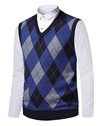 Yukirtiq Herren Pullunder V-Ausschnitt Strickpullover ärmellose Strick-Weste Merino-Wolle Argyle Herrenweste Atmungsaktiv Business Pullover von Yukirtiq