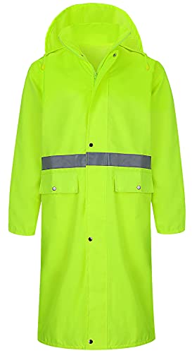 Yukirtiq Herren Regenjacke mit Kapuze Rain Poncho Lange Wasserdichte Freien Wiederverwendbare Rainjacke Leichter Aktiver Langer Regenmantel (Hellgrün, XXL, xx_l) von Yukirtiq