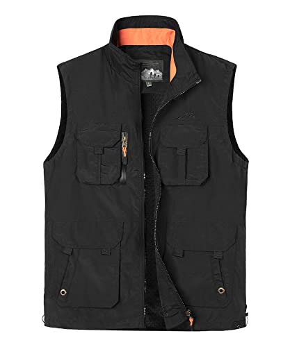 Yukirtiq Herren Sommer Outdoor Weste Leicht Atmungsaktiv Anglerweste Schnelltrocknend Safariweste Funktionsweste mit vielen praktischen Taschen Jagdweste Wandernweste, A-Schwarz, M von Yukirtiq