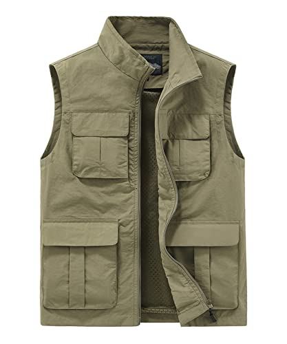 Yukirtiq Herren Sommer Outdoor Weste Leicht Atmungsaktiv Anglerweste Schnelltrocknend Safariweste Funktionsweste mit vielen praktischen Taschen Jagdweste Wandernweste, B-Khaki, M von Yukirtiq