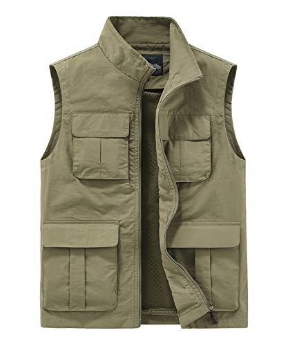 Yukirtiq Herren Anglerweste Outdoor Weste mit Vielen Taschen Fischerweste Schnelltrocknend Sommerweste Jagdweste Leicht Fotoweste Safariweste, Khaki, XXL von Yukirtiq