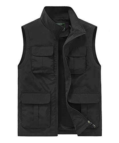 Yukirtiq Herren Anglerweste Outdoor Weste mit Vielen Taschen Fischerweste Schnelltrocknend Sommerweste Jagdweste Leicht Fotoweste Safariweste, Schwarz, XXL von Yukirtiq