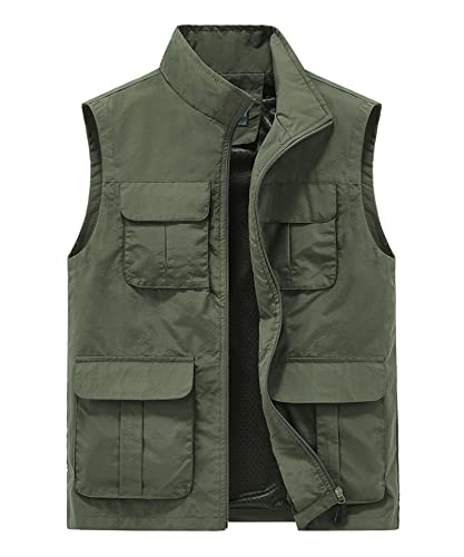 Yukirtiq Herren Anglerweste Outdoor Weste mit Vielen Taschen Fischerweste Schnelltrocknend Sommerweste Jagdweste Leicht Fotoweste Safariweste, Grün, XL von Yukirtiq