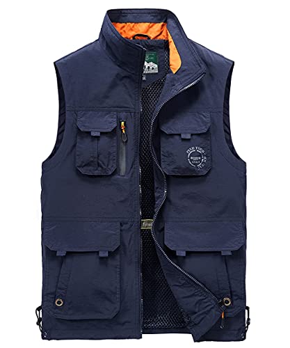 Yukirtiq Herren Sommer Outdoor Weste Leicht Atmungsaktiv Anglerweste Schnelltrocknend Safariweste Funktionsweste mit vielen praktischen Taschen Jagdweste Wandernweste, A-Blau, XXL von Yukirtiq