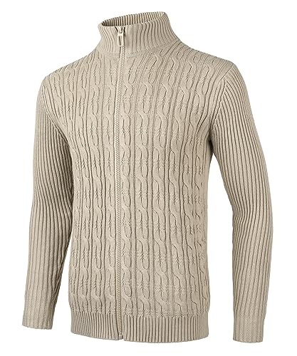 Yukirtiq Herren Warmer Winter Cardigan Jacke mit Reißverschluß Sweatjacke-Cardigan Langarm Strickjacke Grobstrick Sweat-Jacke ohne Taschen, Beige, L von Yukirtiq