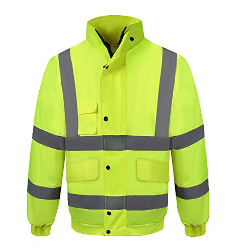 Yukirtiq Herren Warnschutz Arbeitsjacke Wasserfeste Winddichte Pilotenjacke Warnschutzjacke Gepolstert Reflektierende Jacke Winter Arbeitskleidung, Gelb, XL von Yukirtiq