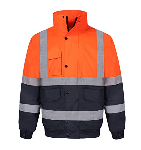 Yukirtiq Herren Warnschutz Arbeitsjacke Wasserfeste Winddichte Pilotenjacke Warnschutzjacke Gepolstert Reflektierende Jacke Winter Arbeitskleidung, Orange+Blau, XL von Yukirtiq