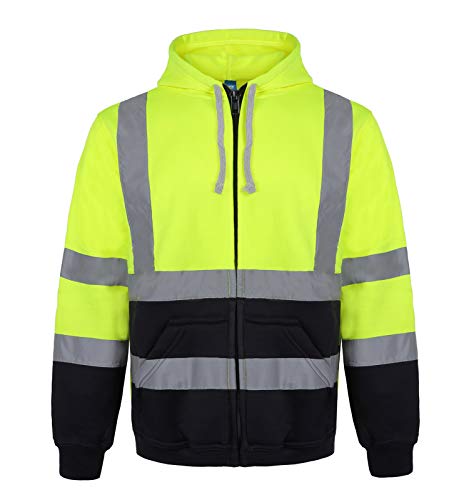 Yukirtiq Herren Warnschutz Sweatshirt Sicherheitsjacke Kapuzen Reflektierend Jacke Warnjacke Langarm Kapuzenpullover Arbeitsjacke Warnschutzjacke, Gelb+Blau, M von Yukirtiq