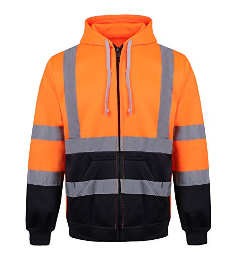 Yukirtiq Herren Warnschutz Sweatshirt Sicherheitsjacke Kapuzen Reflektierend Jacke Warnjacke Langarm Kapuzenpullover Arbeitsjacke Warnschutzjacke, Orange+Blau, XL von Yukirtiq